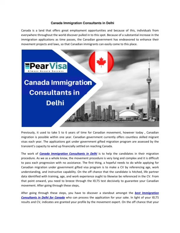Canada Immigrtaion Consultants in delhi