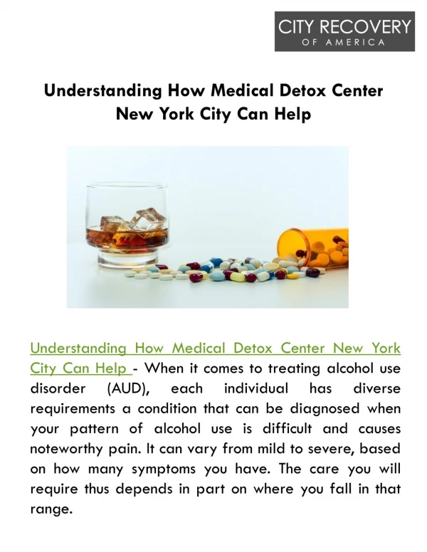 Understanding How Medical Detox Center New York City Can Help