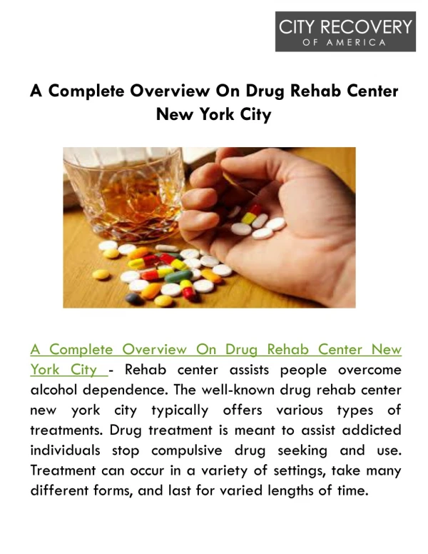 A Complete Overview On Drug Rehab Center New York City