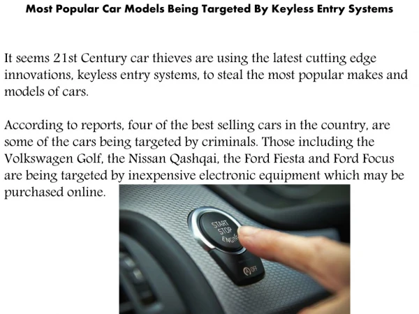 Most Popular Car Models Being Targeted By Keyless Entry Systems