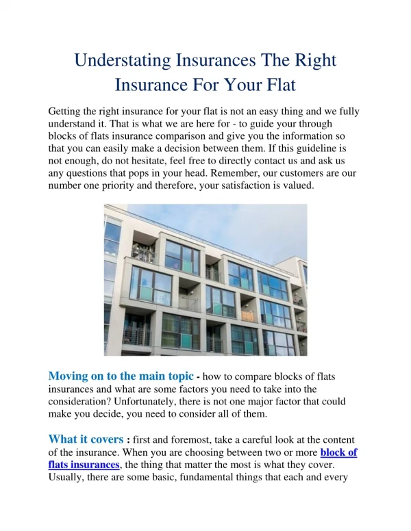 Understating Insurances The Right Insurance For Your Flat