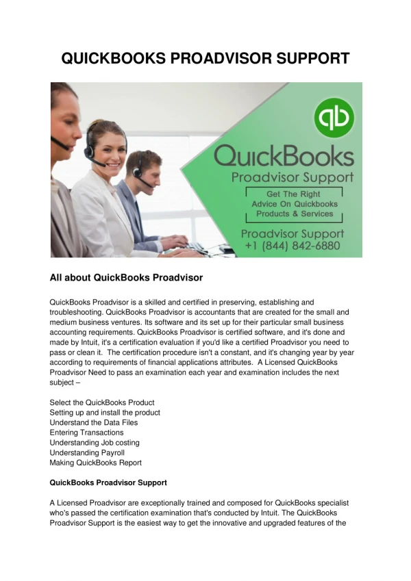 QuickBooks Proadvisor Support Phone Number 1(844) 842-6880