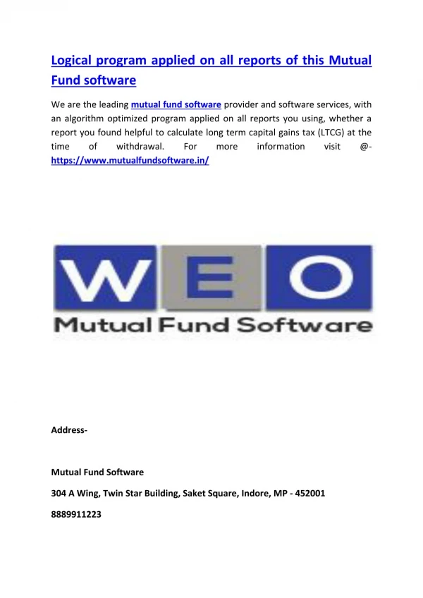 Logical program applied on all reports of this Mutual Fund software