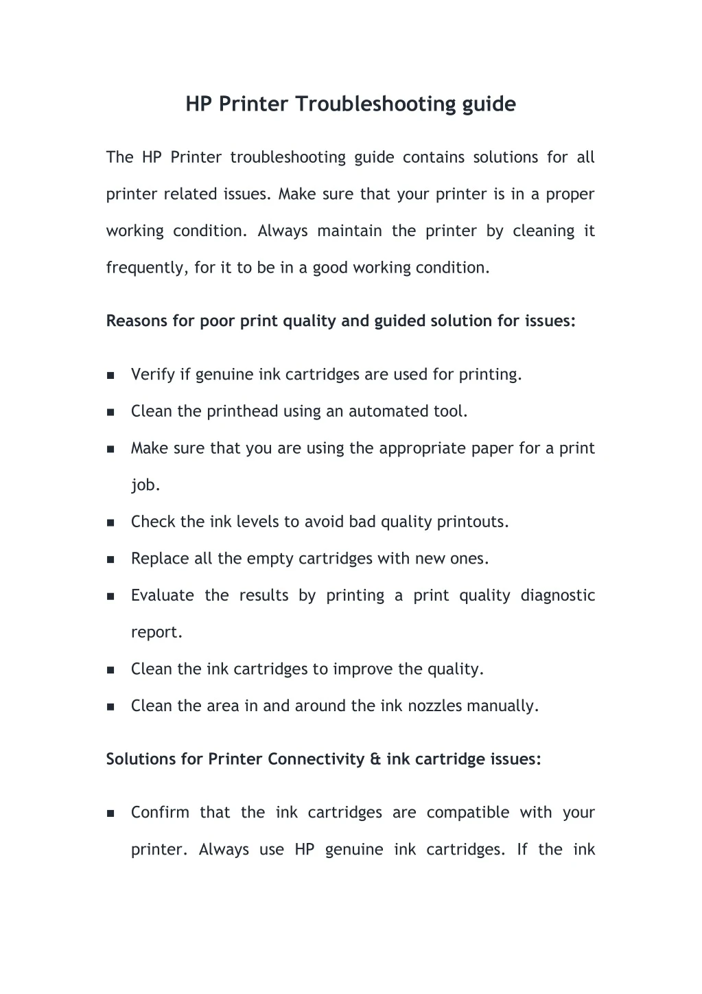 hp printer troubleshooting guide