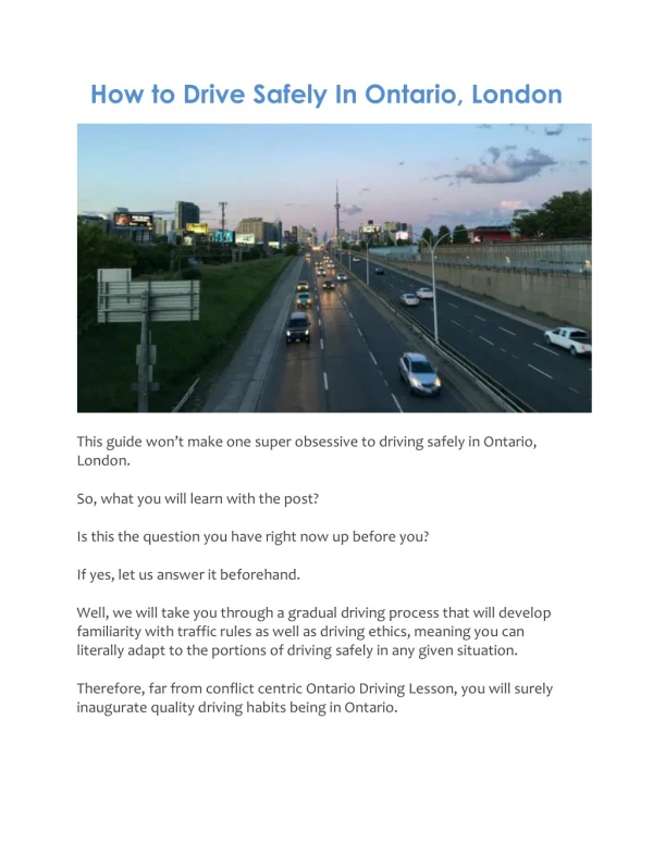 How to Drive Safely In Ontario, London