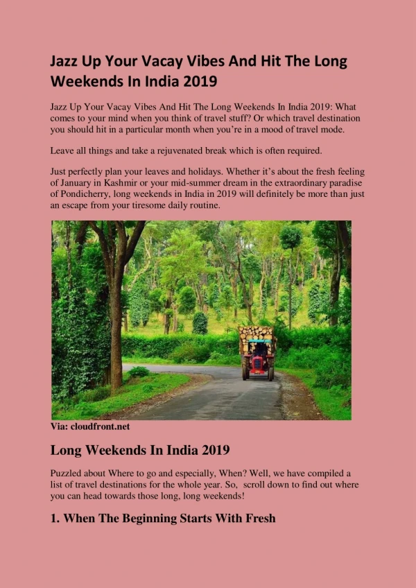 Jazz Up Your Vacay Vibes And Hit The Long Weekends In India 2019