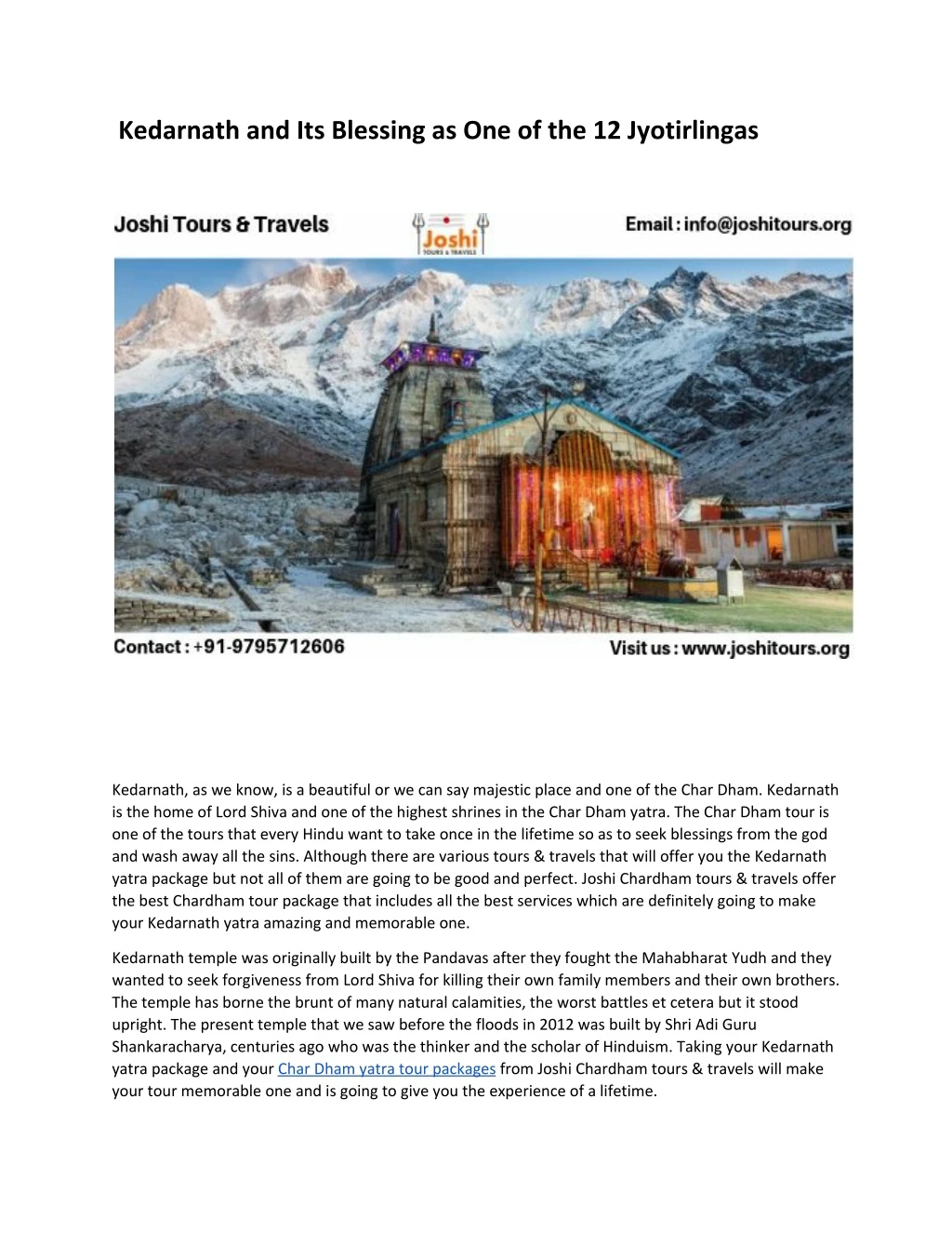 kedarnath and its blessing