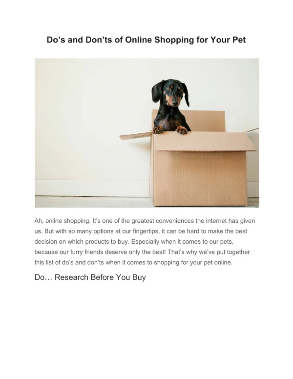 Do’s And Don’ts Of Online Shopping For Your Pet