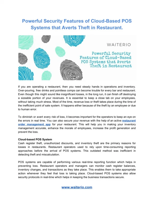 Powerful Security Features of Cloud-Based POS Systems that Averts Theft in Restaurant