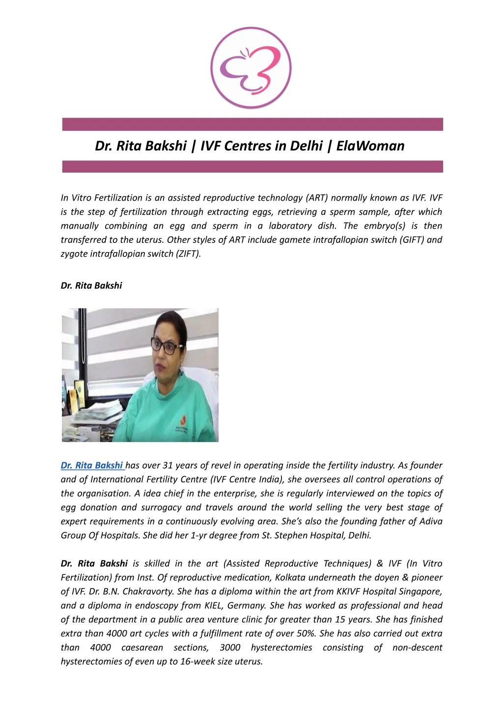 dr rita bakshi ivf centres in delhi elawoman