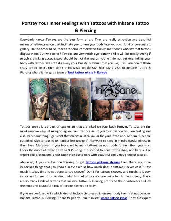 Portray Your Inner Feelings with Tattoos with Inksane Tattoo & Piercing