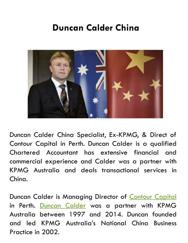 Duncan Calder China Specialist, Ex-KPMG, & Direct of Contour Capital in Perth