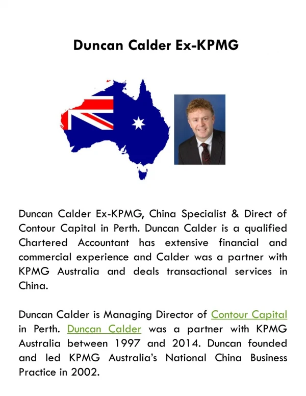 Duncan Calder Ex-KPMG, China Specialist & Direct of Contour Capital in Perth