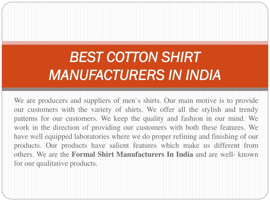 best cotton shirt manufacturers in india