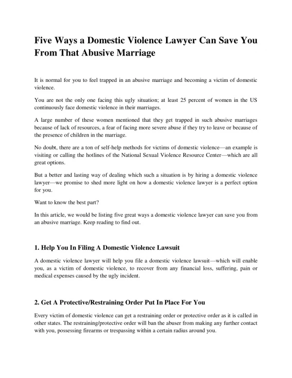 Five Ways a Domestic Violence Lawyer Can Save You From That Abusive Marriage