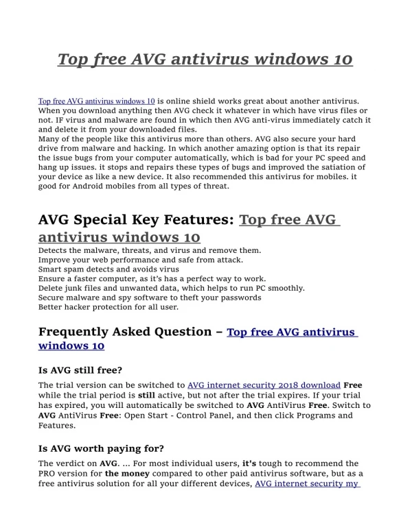 Top free AVG antivirus windows 10