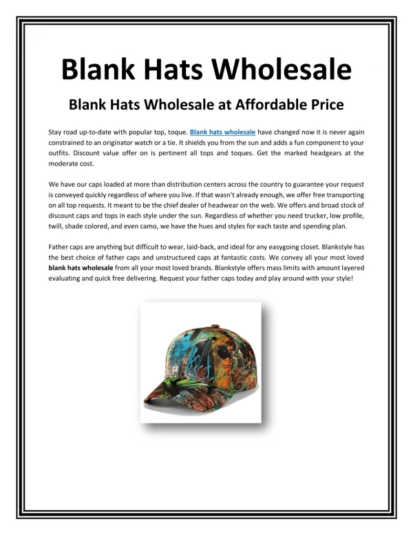 Blank Hats Wholesale at Affordable Price
