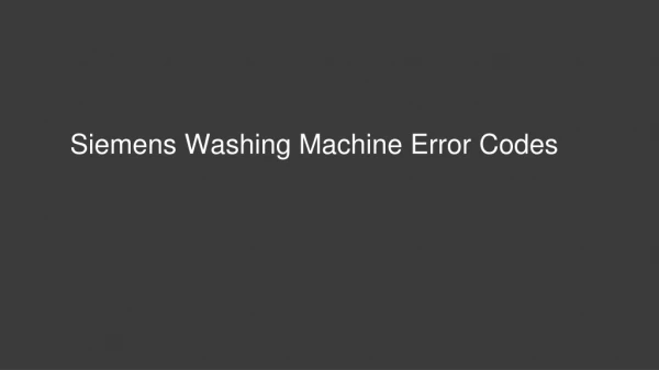 Siemens Washing Machine Error Codes