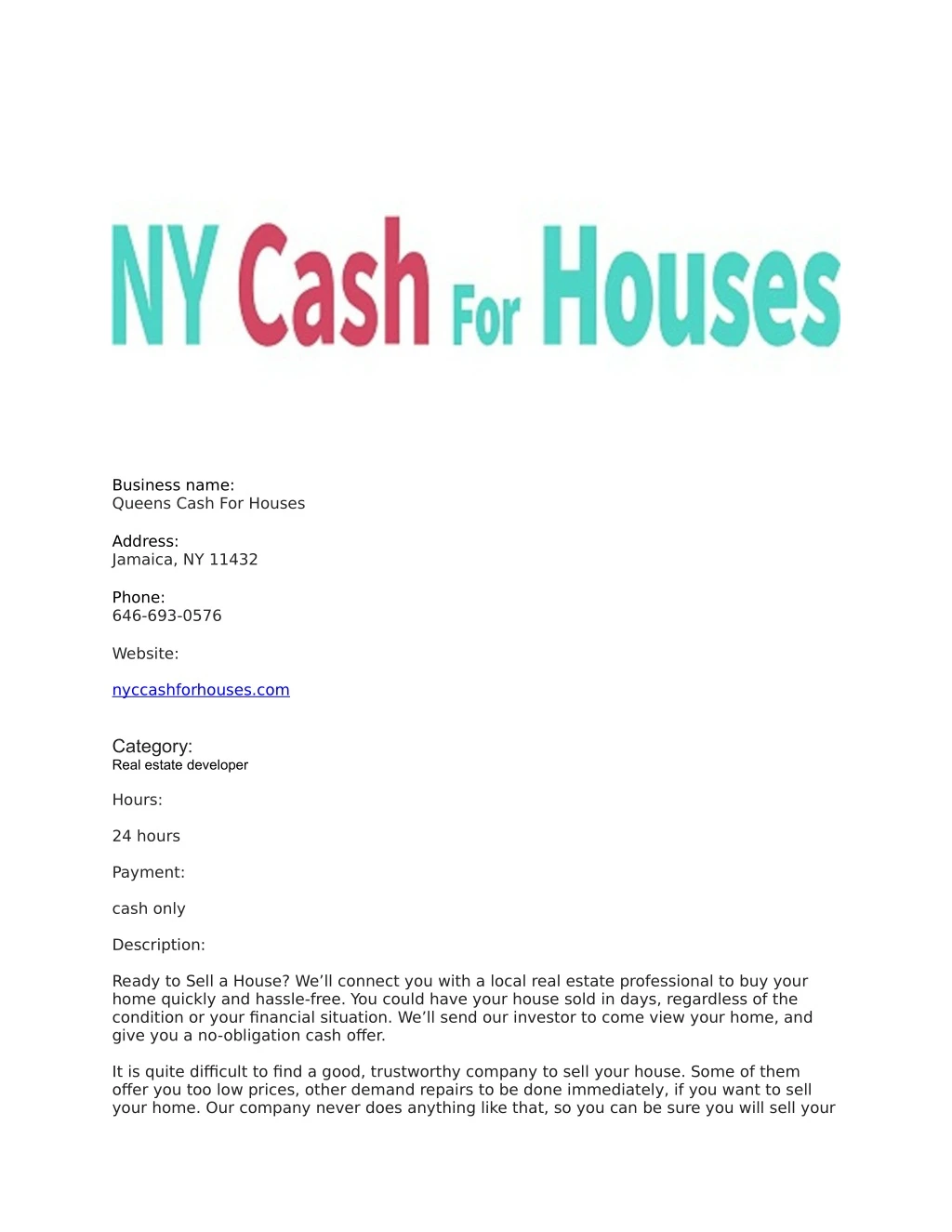 business name queens cash for houses