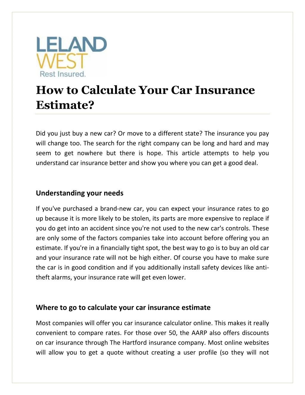 how to calculate your car insurance estimate