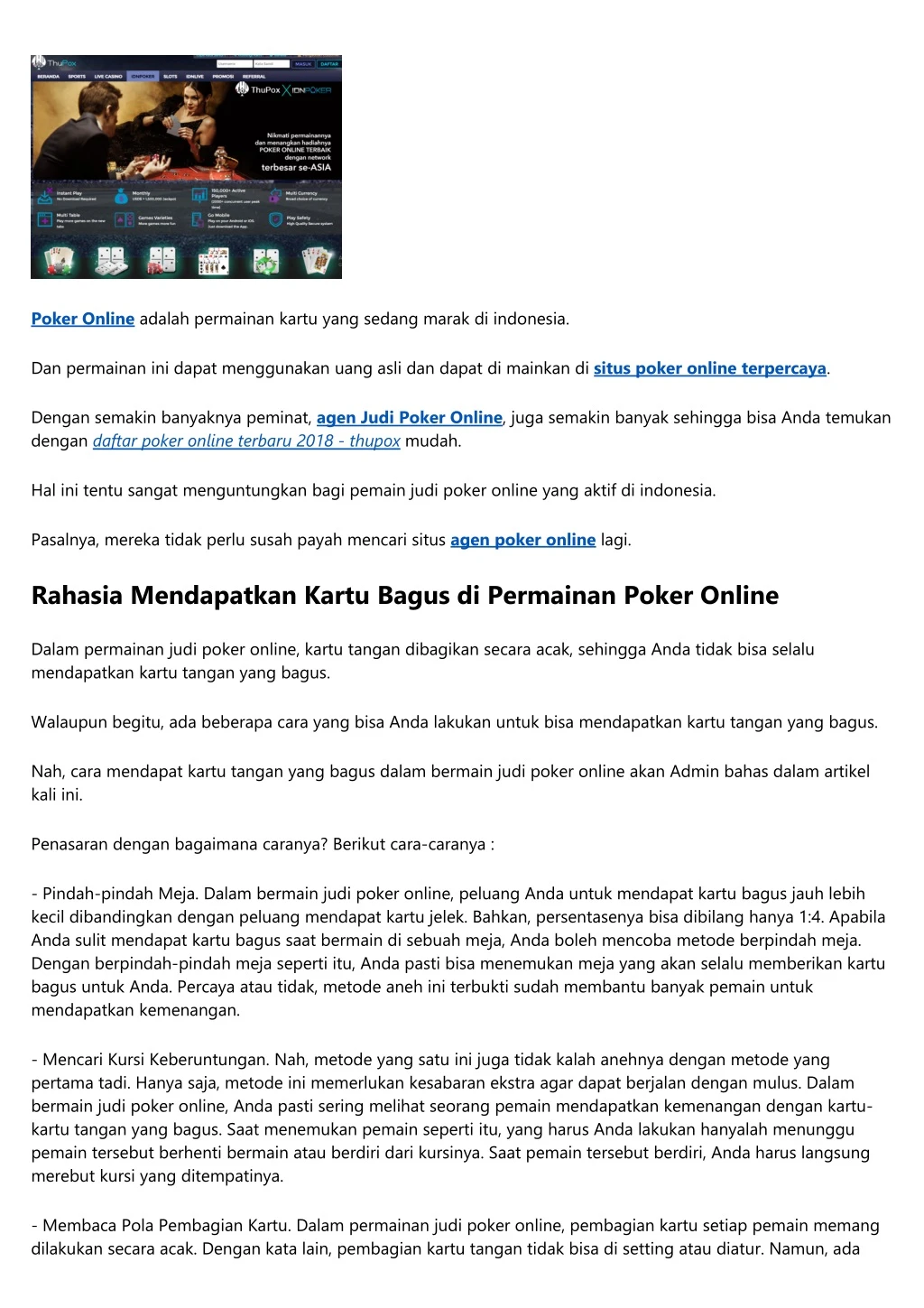 poker online adalah permainan kartu yang sedang