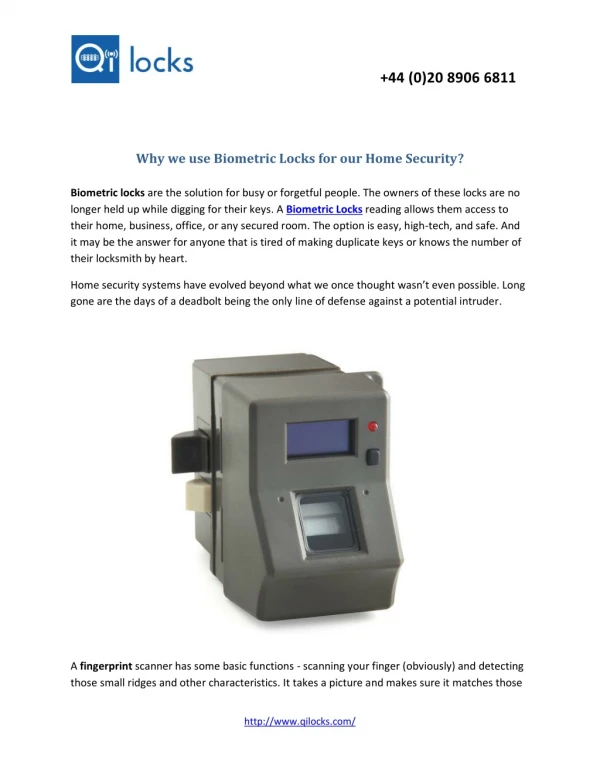Why we use Biometric Locks for our Home Security?