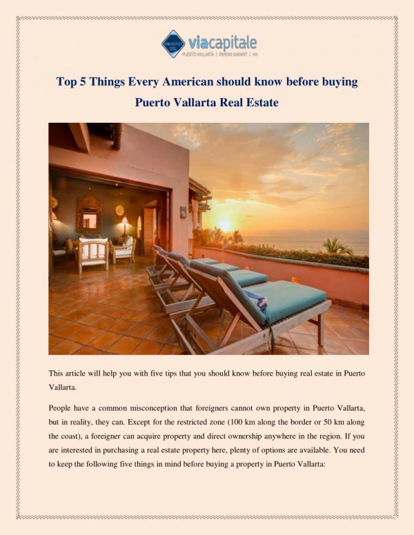 Top 5 Things Every American should know before buying Puerto Vallarta Real Estate