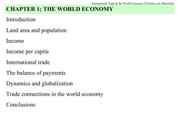 Introduction Land area and population Income Income per capita International trade The balance of payments Dynamics and