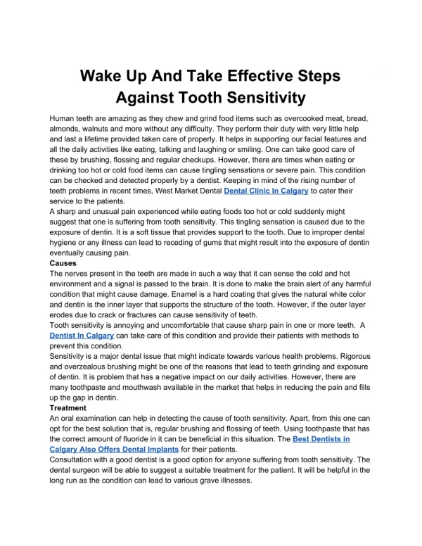 Wake Up And Take Effective Steps Against Tooth Sensitivity