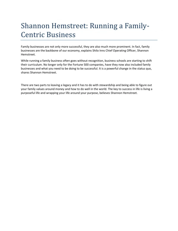 Shannon Hemstreet: Running a Family-Centric Business