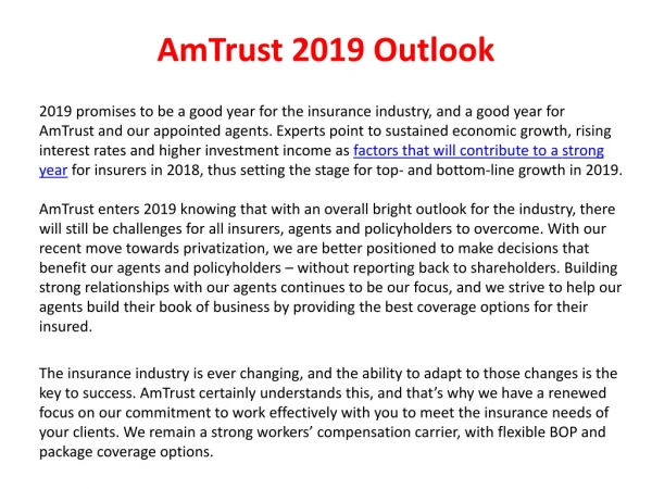 Am trust 2019 outlook