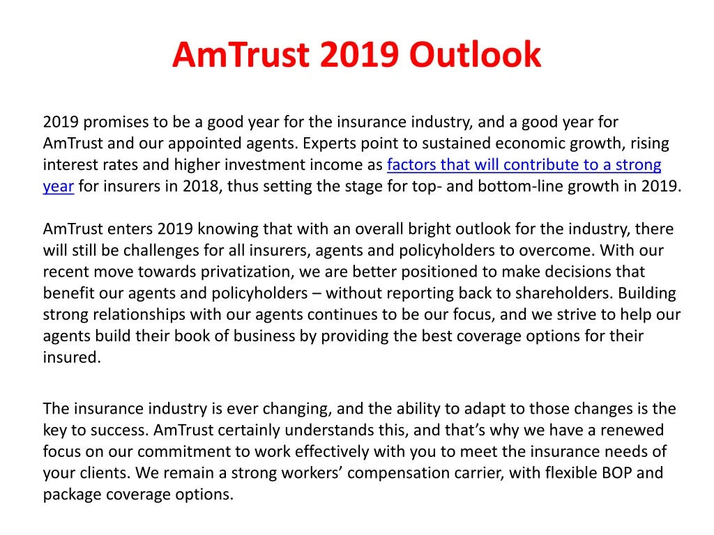 amtrust 2019 outlook