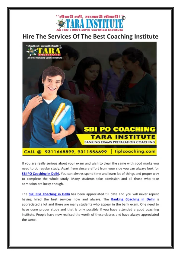 Hire The Services Of The Best Coaching Institute