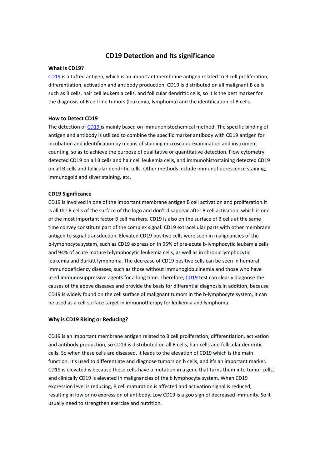 cd19 detection and its significance