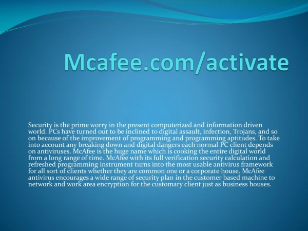 McAfee.com/Activate - McAfee Antivirus Activation Product Key