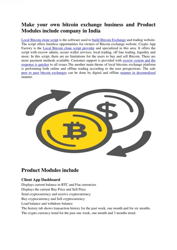 Make your own bitcoin exchange business and Product Modules include company in India