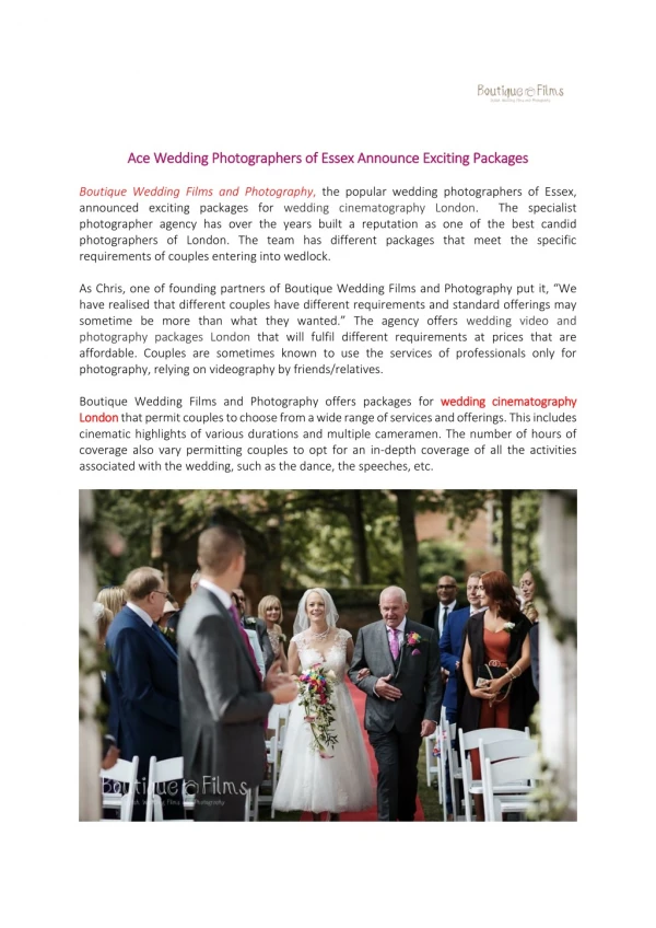 Ace Wedding Photographers of Essex Announce Exciting Packages