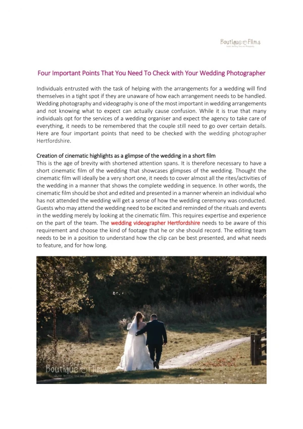 Four Important Points That You Need To Check with Your Wedding Photographer