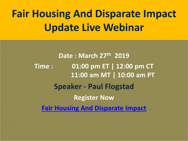 Fair Housing And Disparate Impact Update 2019