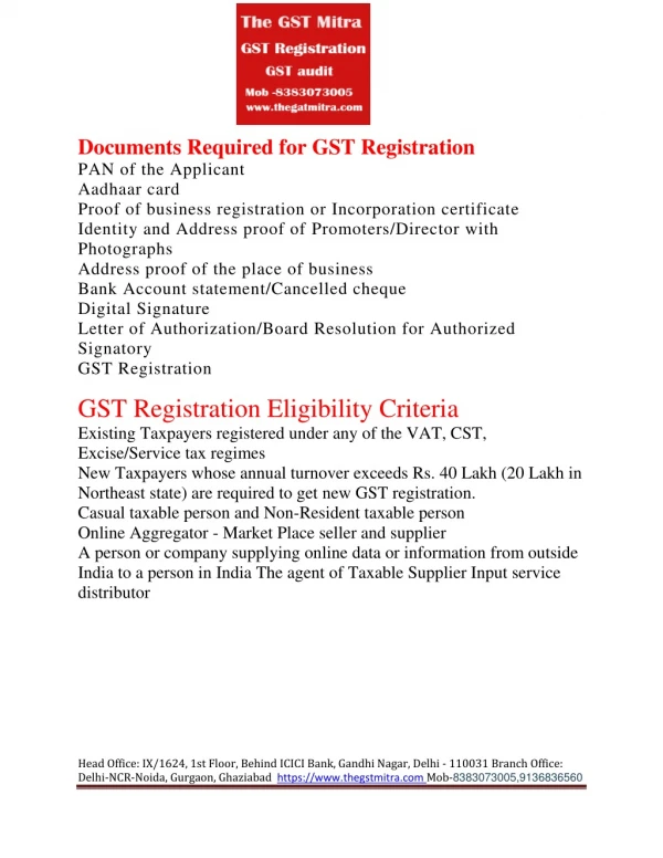GST Registration, GST return, GST audit, GST refund, GST consultant