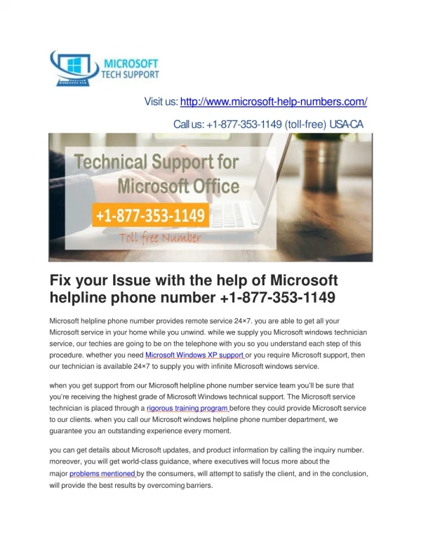 Microsoft helpline phone number 1-877-353-1149 Microsoft support phone number
