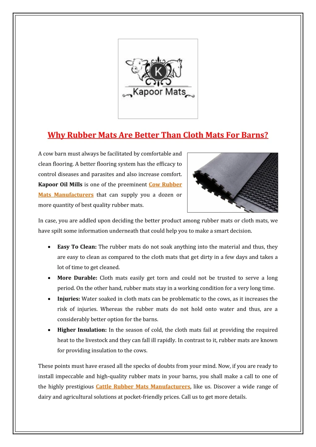 why rubber mats are better than cloth mats