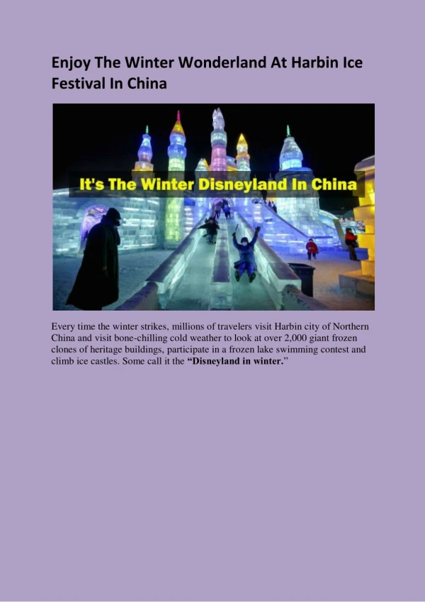 Enjoy The Winter Wonderland At Harbin Ice Festival In China