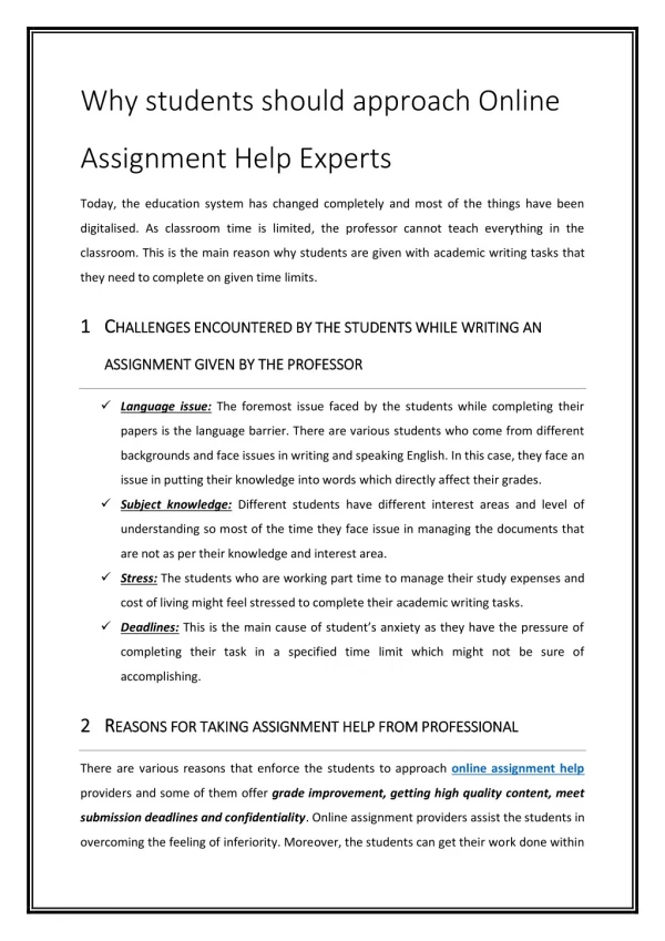 Online Assignment Help Experts
