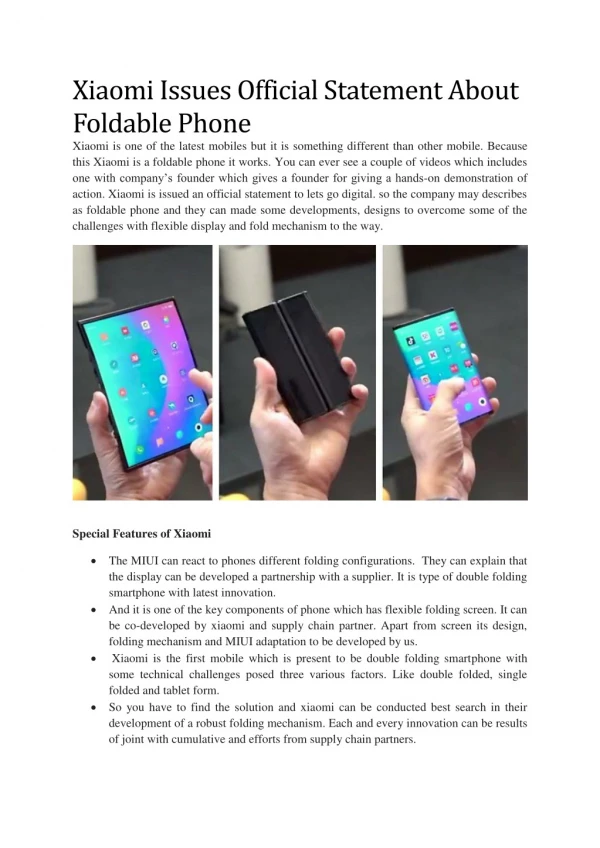 Xiaomi Issues Official Statement About Foldable Phone