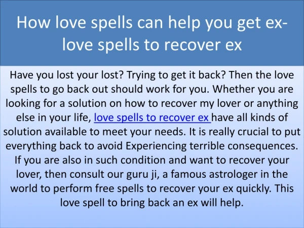 91-9646823014 | How love spells can help you get ex love