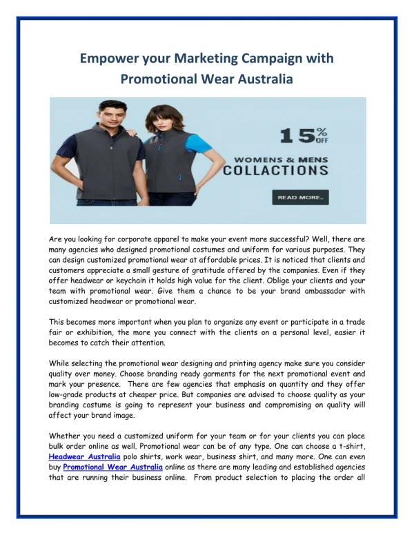 Empower your Marketing Campaign with Promotional Wear Australia