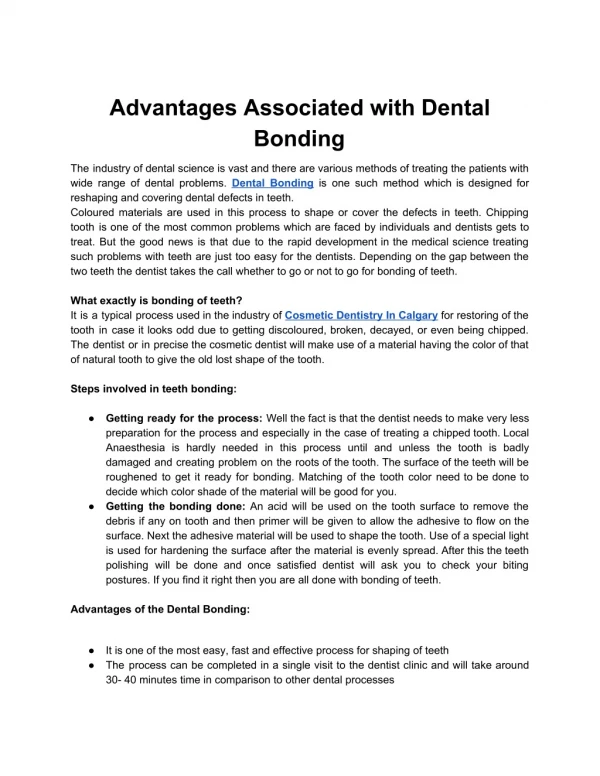 Advantages Associated with Dental Bonding