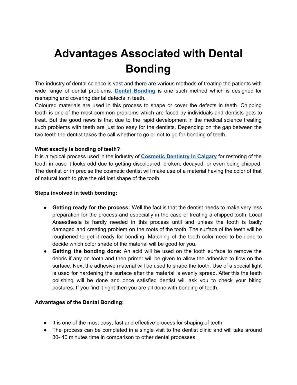 advantages associated with dental bonding