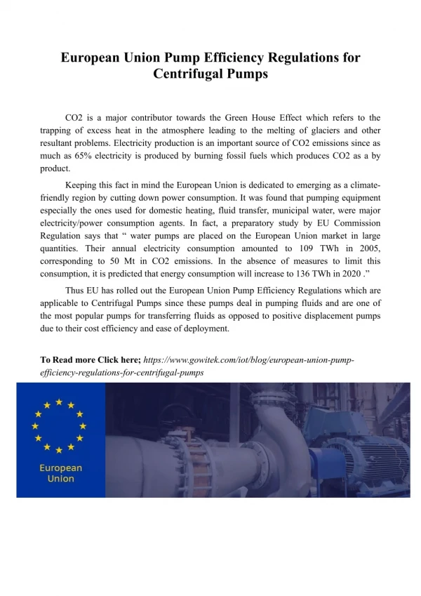European Union Pump Efficiency Regulations for Centrifugal Pumps